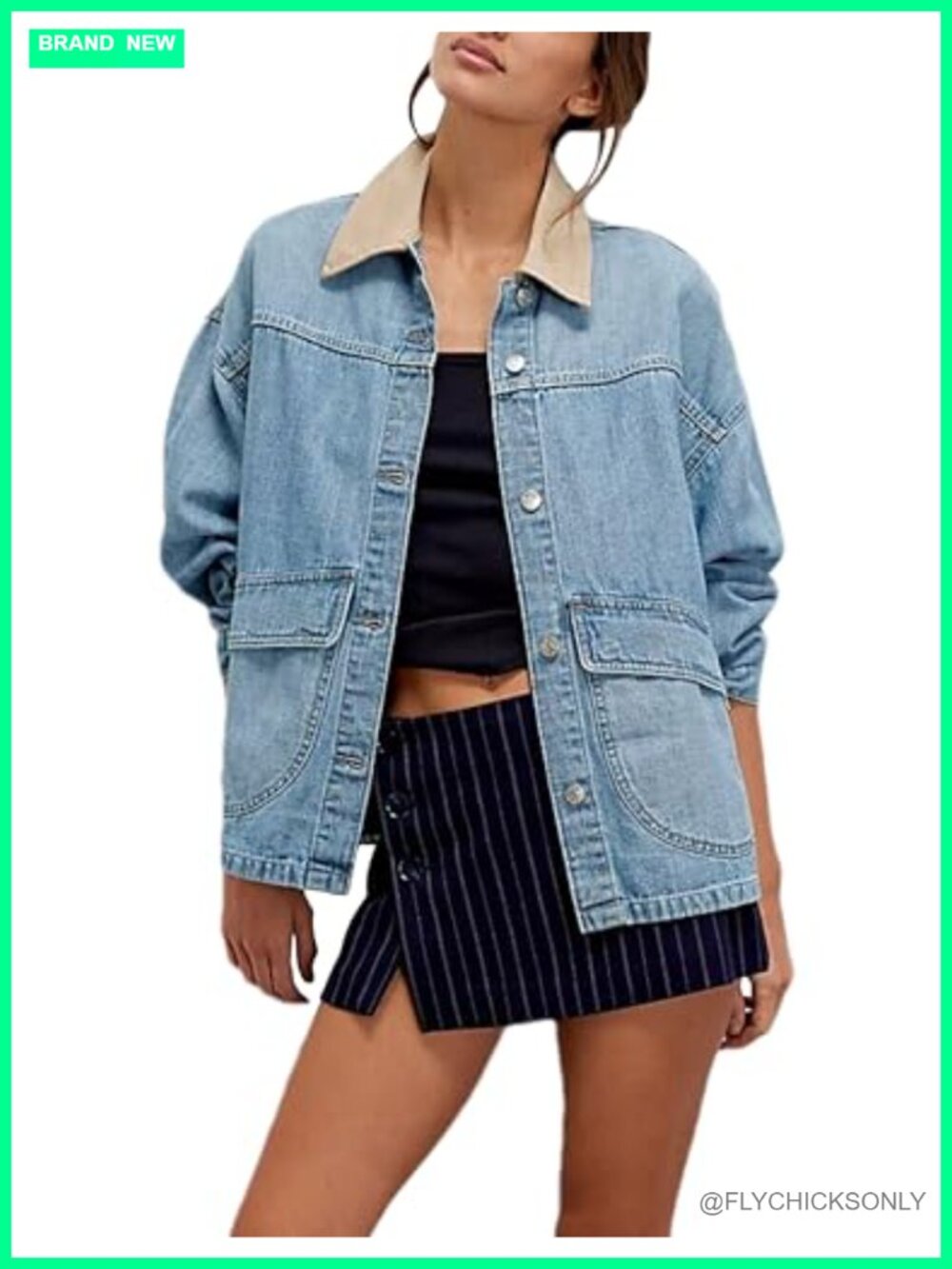 Lumister Oversized Lightweight Denim Jacket Contrast Trim Button Down